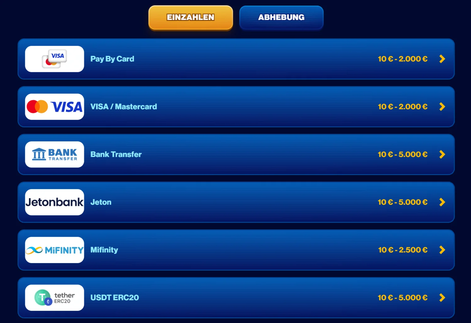 Spins of Glory Casino Zahlungsmethoden