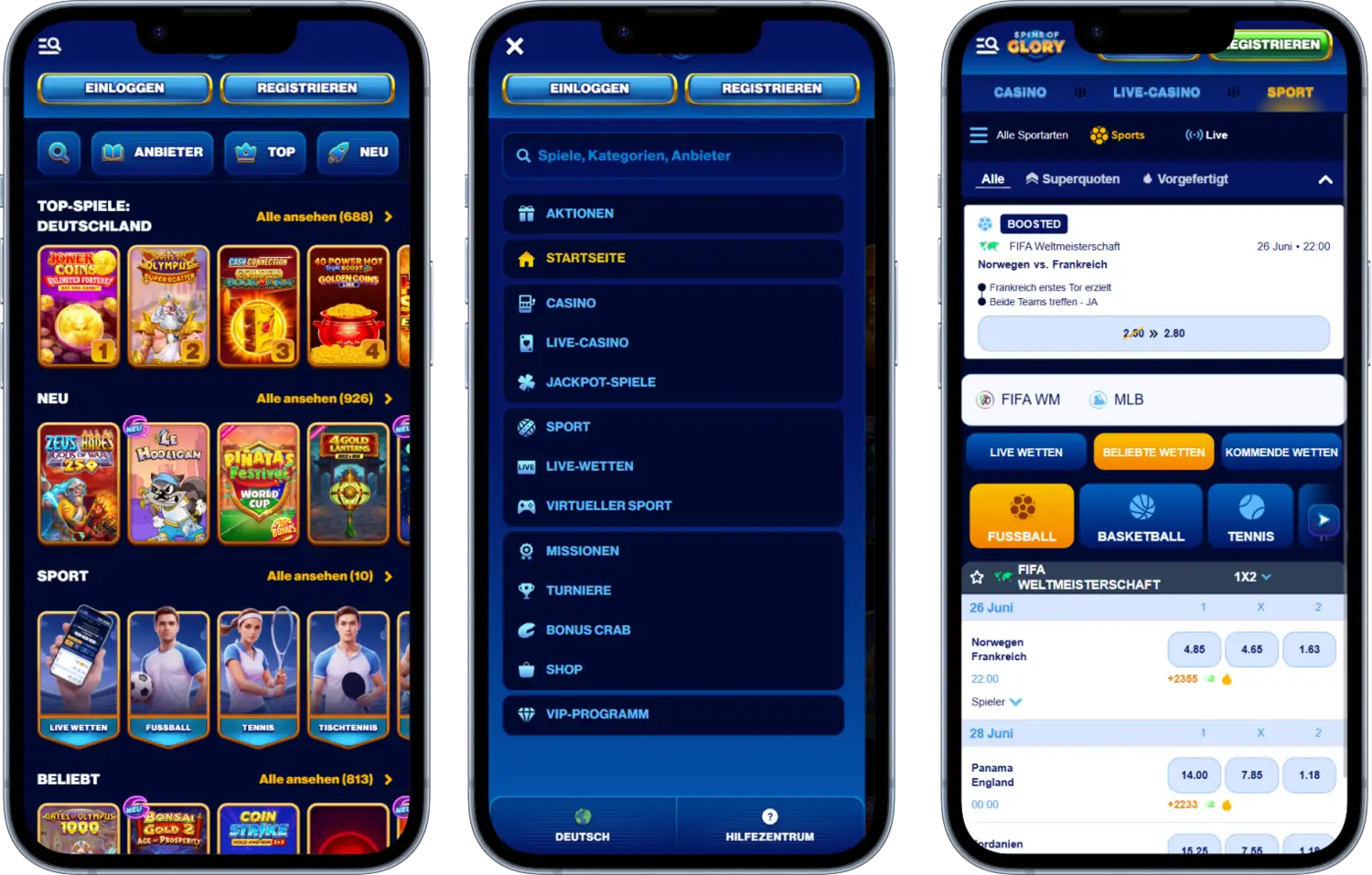 Spins of Glory Casino auf dem Smartphone