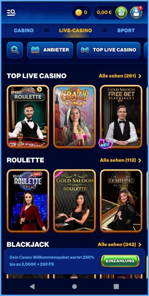 Top Live Casino Spiele bei Spins of Glory Casino entdecken